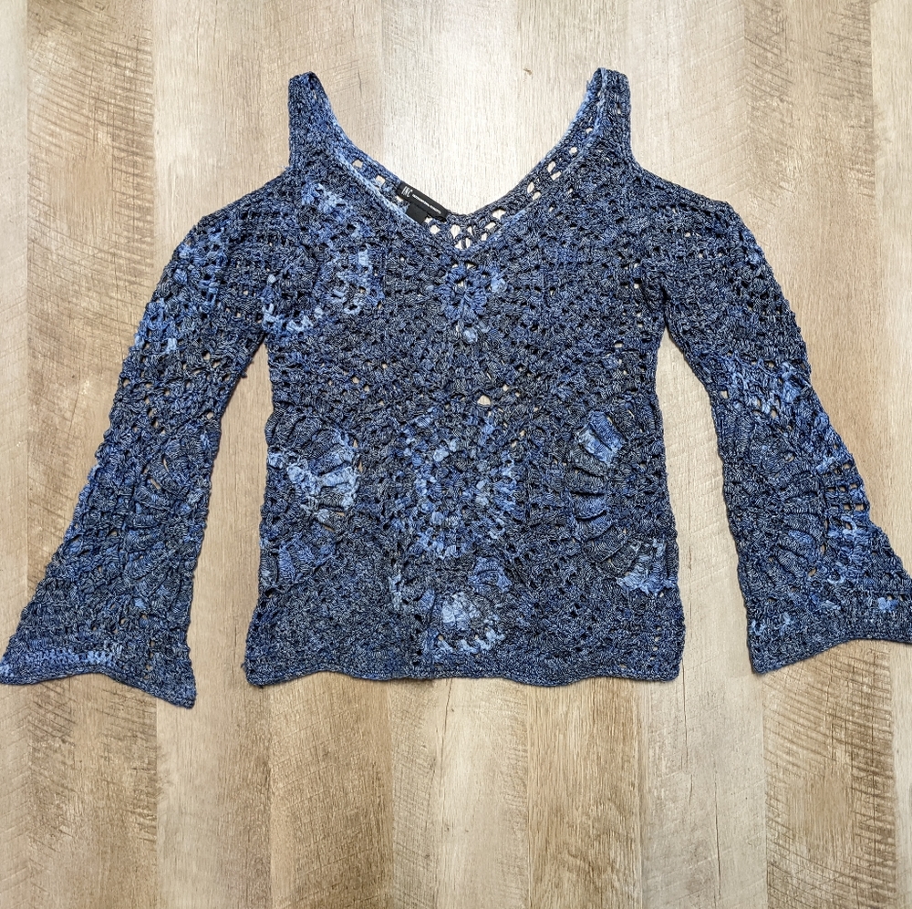 INC international concepts Open Knit Cold Shoulder Top Size Small